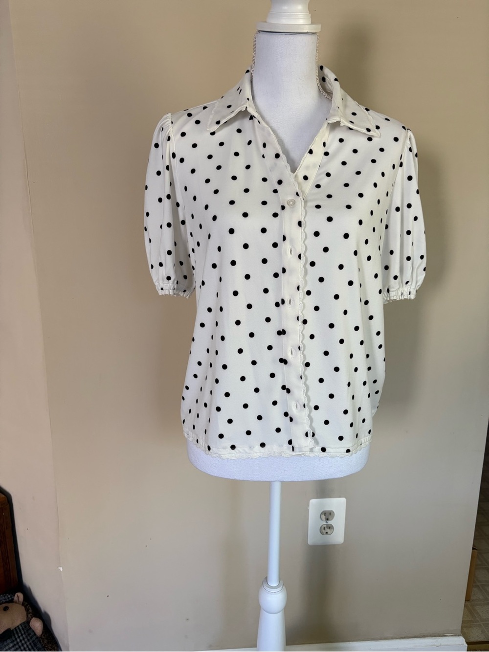 Adrianna Papell White Blouse with Black Polka Dots